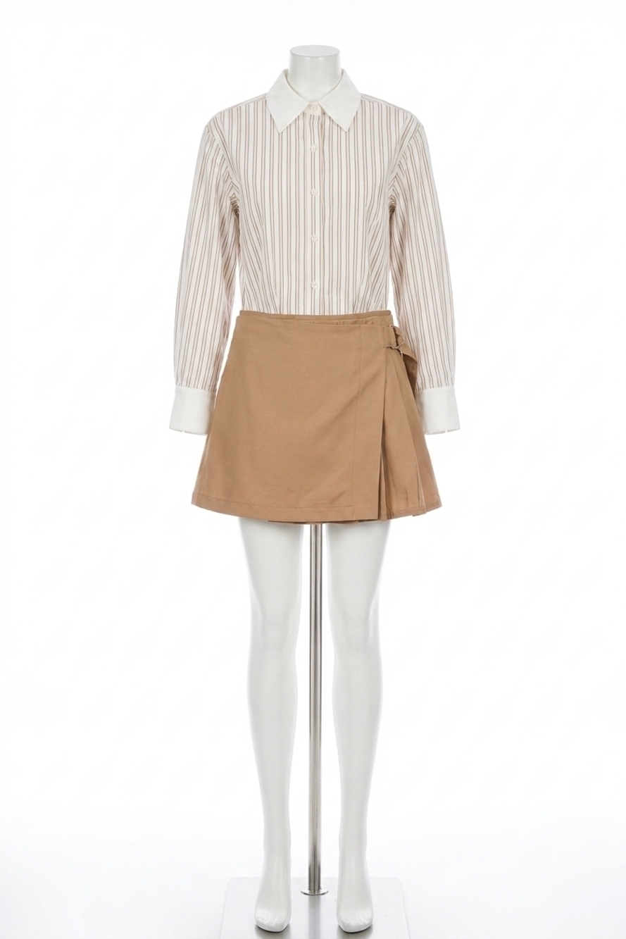 NEW SIMKHAI frankie mini combo shirt dress in sand stripe multi